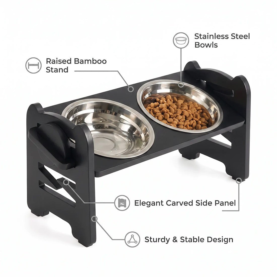 Raised Pet Feeding Stand — Double Stainless Steel Bowls for Cats & Small Dogs - Bramble and Paw